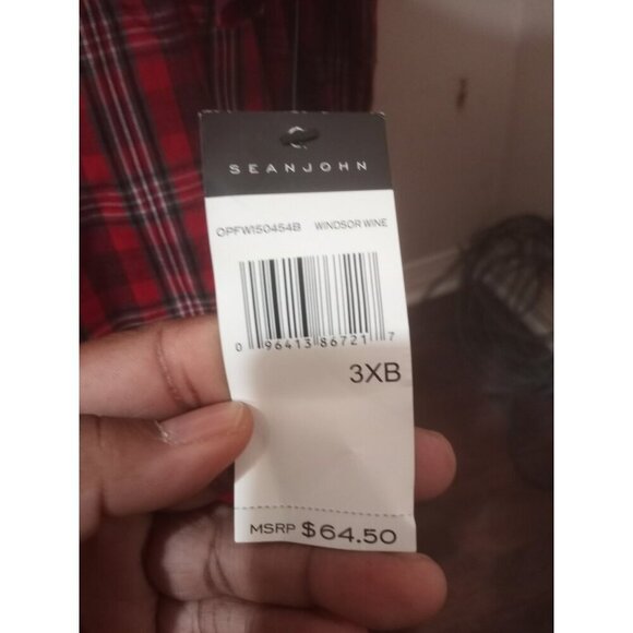 NWT Sean John Shirt Mens 3XB Red Plaid Short Sleeve Button Up Rap NEW - Picture 2 of 13